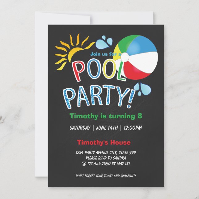 Pool Party Birthday Summer Fun Invitation (Front)