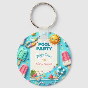 Pool Party Birthday Sweet Sixteen Summer Swim Keychain