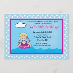 POOL Party Blonde Girl 5x7 Birthday Invitations