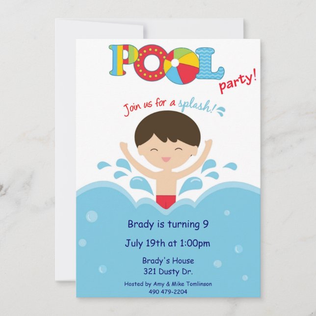 Pool Party -Boy Invitation (Front)