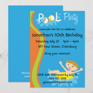 Pool Party Boy Redhead Invitation
