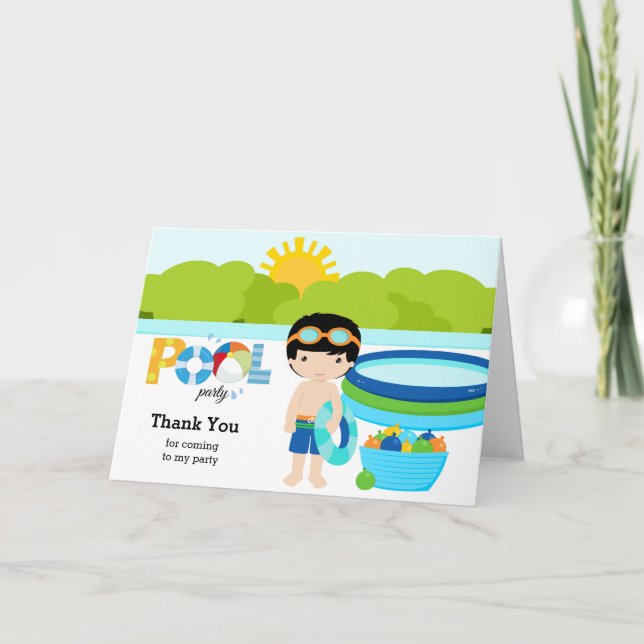 Pool Party boy Thank You Card (Front)