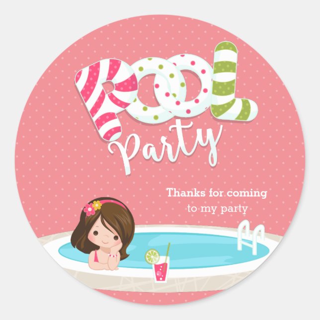 Pool party * choose background colour classic round sticker (Front)