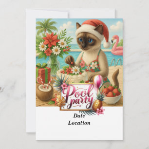 Pool Party Christmas in July for Cat Lovers Invitation