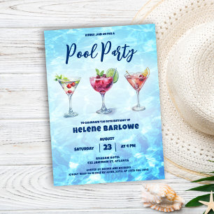 Pool Party Cocktail Summer Birthday  Invitation
