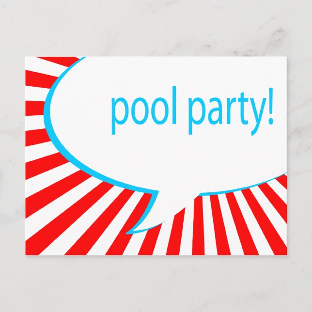 pool party! comic speech bubble invitation postcard (Front)