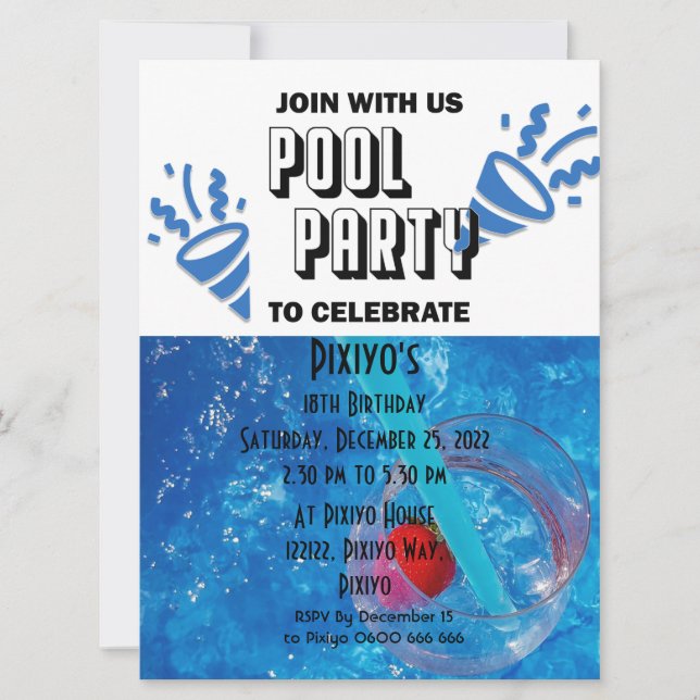 Pool Party Customizable Invitation (Front)