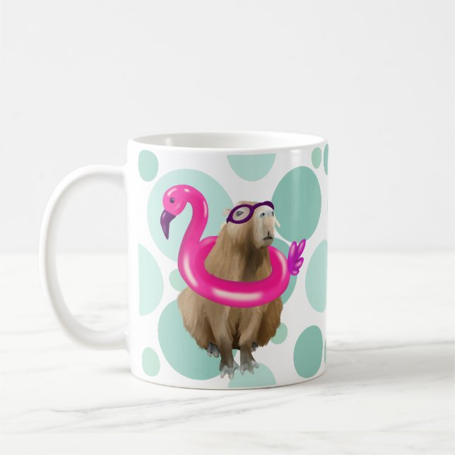 Pool Party Cute Capybara With Pink Flamingo Float Coffee Mug (Left)