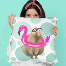 Pool Party Cute Capybara With Pink Flamingo Float