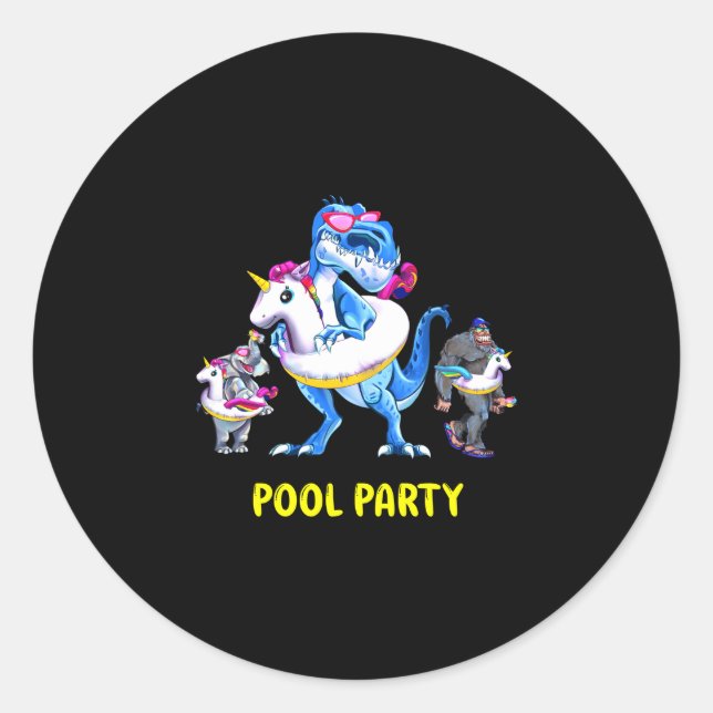 Pool party dinosaur bigfoot elephant unicorn float classic round sticker (Front)