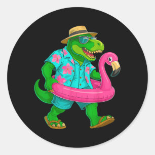 Pool Party Dinosaur Pink Flamingo Float Funny T Classic Round Sticker