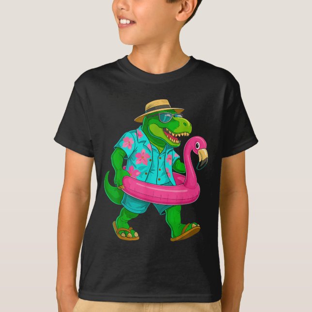 Pool Party Dinosaur Pink Flamingo Float Funny T T-Shirt (Front)