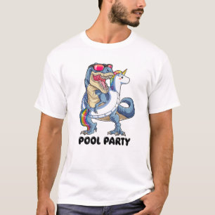 Pool Party Dinosaur Unicorn Funny T rex Float Rain T-Shirt