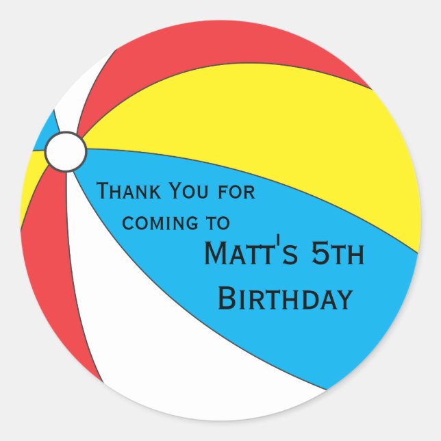 Pool Party Favour Sticker - Blue, Yellow and Red (Front)