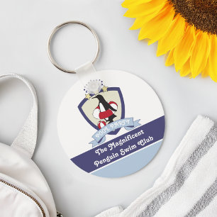Pool Party Favour Swimming Club Crest Penguin Kids Keychain