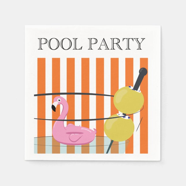Pool Party Flamingo float Cocktail Napkins (Front)