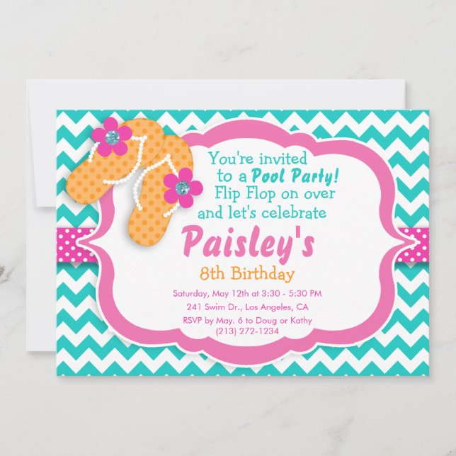 Pool Party Flip Flop Anniversaire Fête Invitation (Devant)