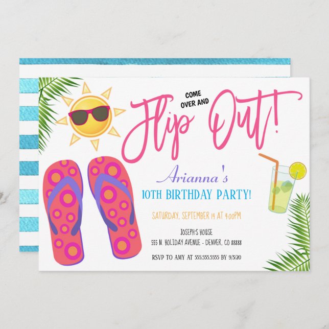 Pool Party Flip Flop Invitation (Front/Back)