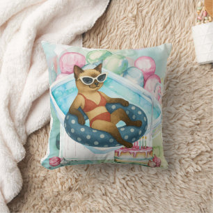 Pool Party for Siamese Cat lovers  Throw Pillow