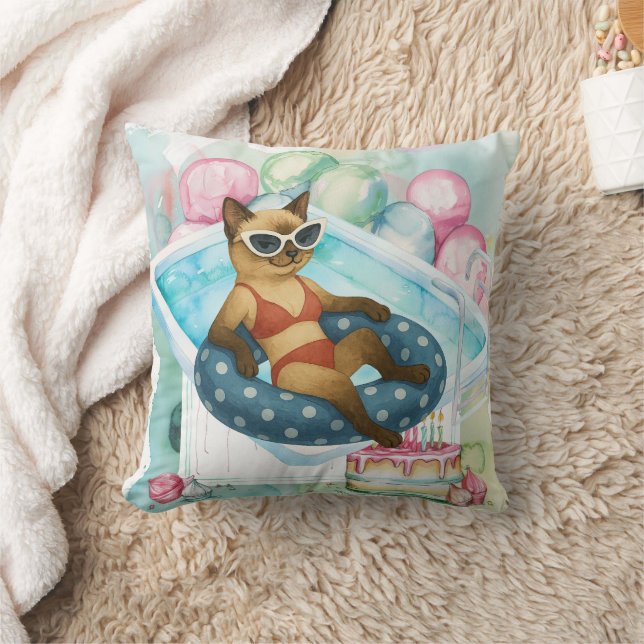 Pool Party for Siamese Cat lovers  Throw Pillow (Blanket)