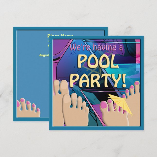 Pool Party Funny Feet Cocktail mignon Invitation (Devant / Derrière)
