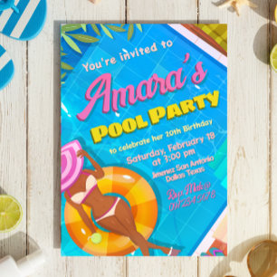Pool Party Girl Invitation