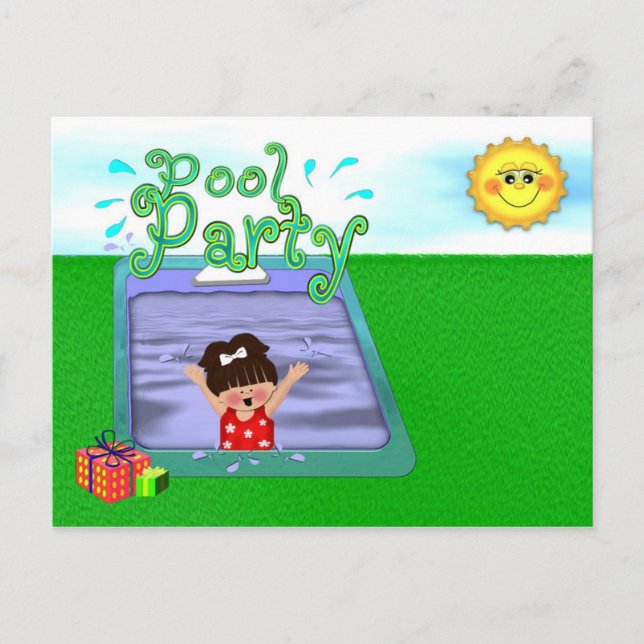 Pool Party Girl Invitation Postcard (Front)