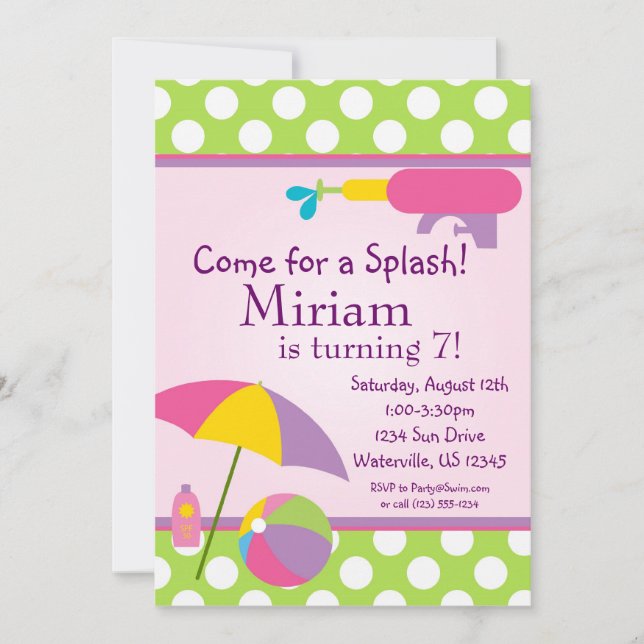 Pool Party Green Polka Dot Birthday Invite (Front)