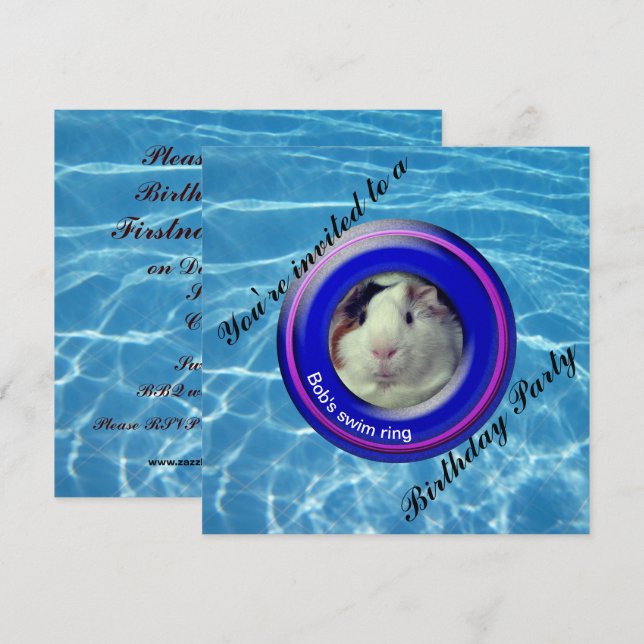 Pool party guinea pig invitation (Front/Back)
