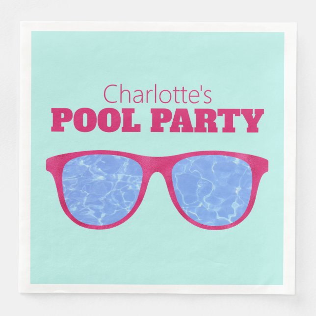 Pool Party Hot Pink Sunglasses on Turquoise Napkin (Front)