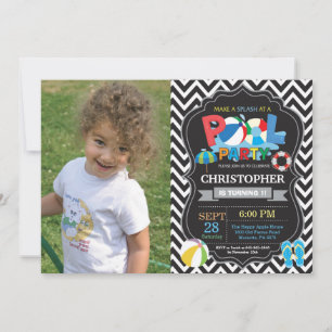 Pool Party Invitation Black Splish Splash Boy