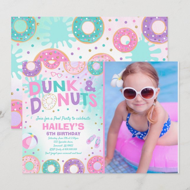 Pool Party Invitation Dunk And Doughnuts Pool Part (Front/Back)
