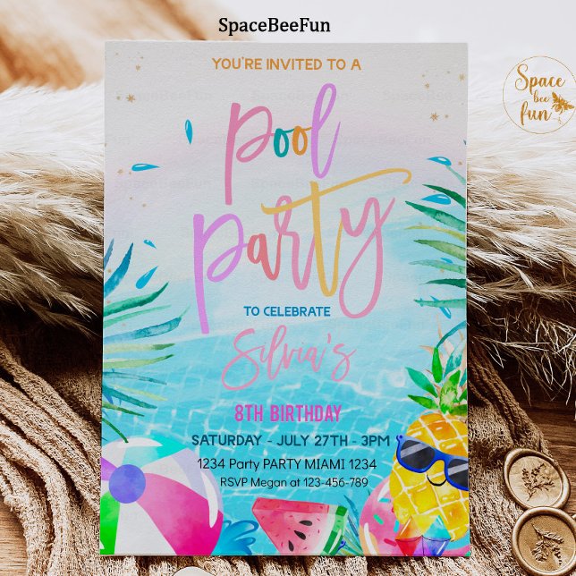 Pool Party Invitation Fête tropicale Pool Party (Créateur téléchargé)