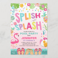 Pool party invitation Flamingo Tropical Pineapple