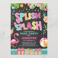 Pool party invitation Flamingo Tropical Pineapple