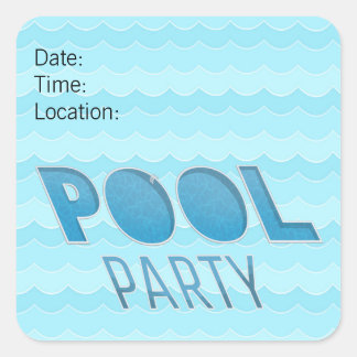 Pool Party Invitation or Reminder Square Sticker