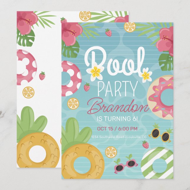 Pool Party Invitation, Pool Birthday Invitation (Front/Back)