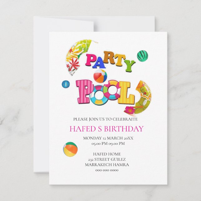 Pool Party Invitation Pool Party Birthday Invitati (Front)