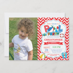 Pool Party Invitation Red Splish Splash Boy