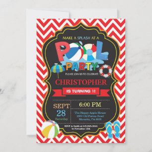 Pool Party Invitation Red Splish Splash Boy