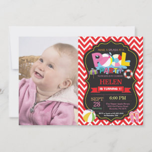 Pool Party Invitation Red Splish Splash Girl