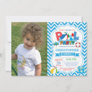 Pool Party Invitation Summer Splish Splash Boy