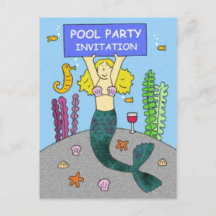 Pool party invitation with a mermaid. postcard