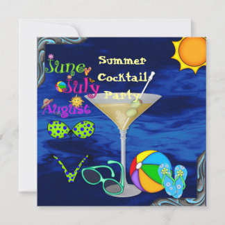 Pool Party INVITATION with Cocktails,Sunglass