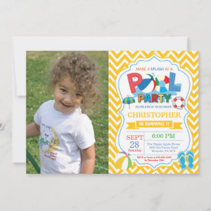 Pool Party Invitation Yellow Splish Splash Boy