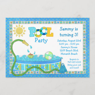 Pool Party Kids Birthday Party Invitation