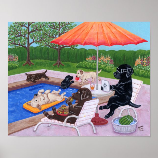 Pool Party Labradors 2 Artwork Poster (Front)