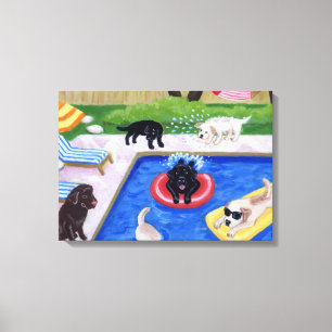 Pool party Labradors (new) Artwork Canvas Print
