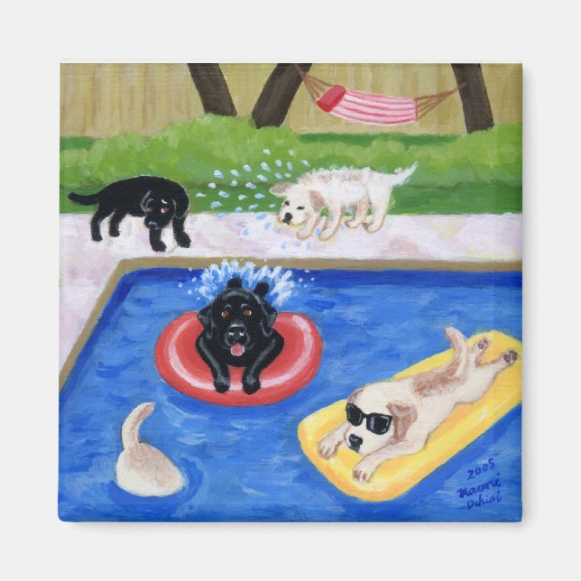 Pool Party Labradors Painting Magnet (Front)