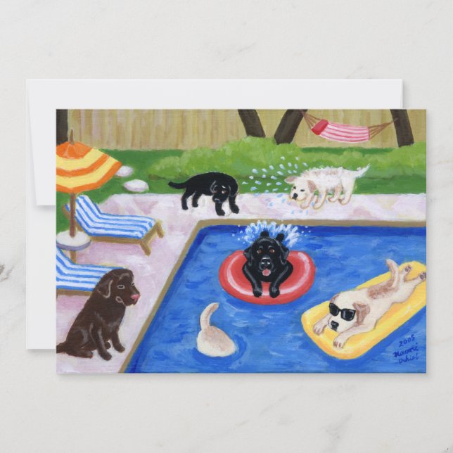 Pool Party Labradors Summer Party Invitations (Front)